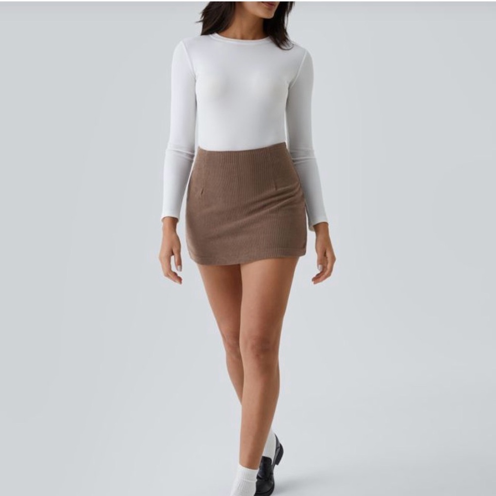 High Waisted 2-in-1 A Line Mini Corduroy Casual Skirt